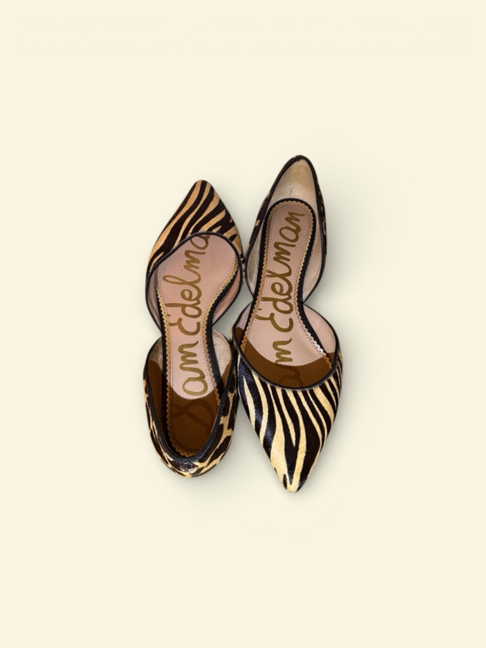 Sam Edelman Zebra-Print D'Orsay Pointed Flats in Black and Tan